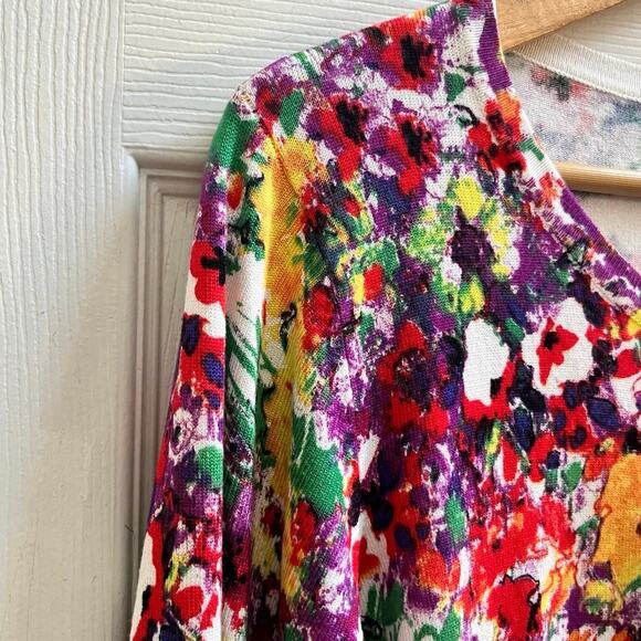 Joseph A Rayon Blend Multicolor Floral Bracelet Sleeve Cardigan Size Large - Picture 4 of 11